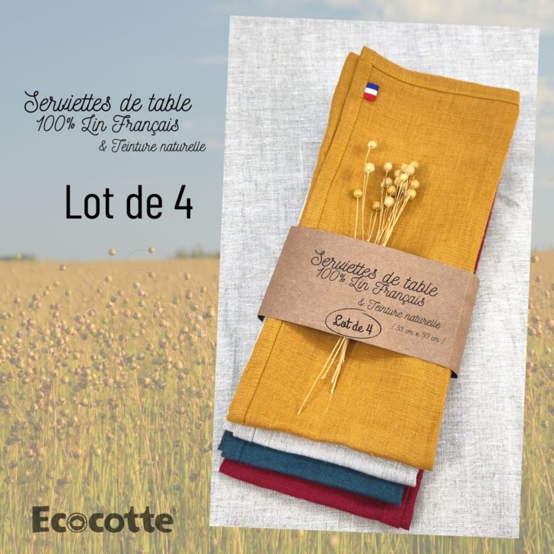 Lot De 4 Serviettes De Table Rayées Vitus 100% Lin 42x42cm - Linen & Cotton